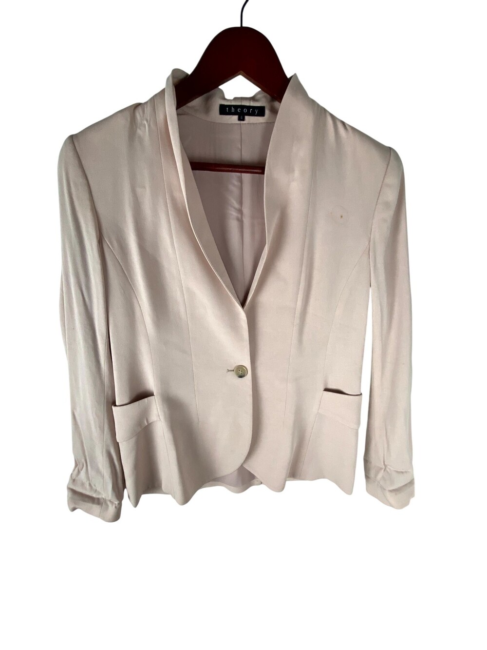 Theory Blazer Jacket Women's 6 Pink Lined Viscose Stretch Classic Long Sleeve